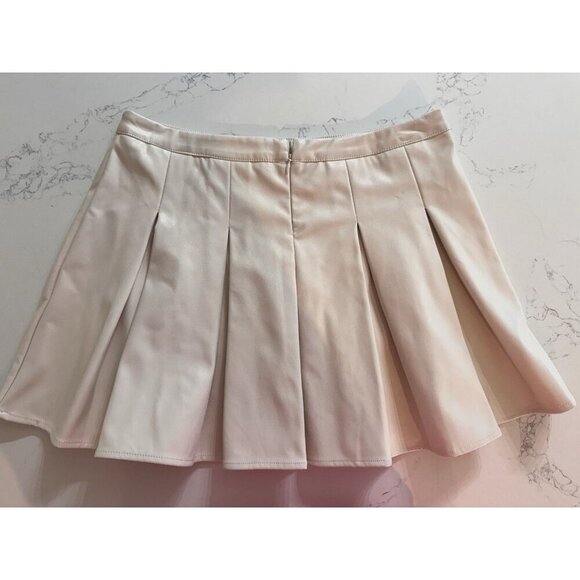 TCEC Mini Skirt Size Medium Faux Leather Pleated Cream Y2K 90s - Picture 3 of 11
